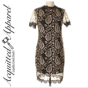 Drew Black & Gold Lace Overlay Sheath Dress
